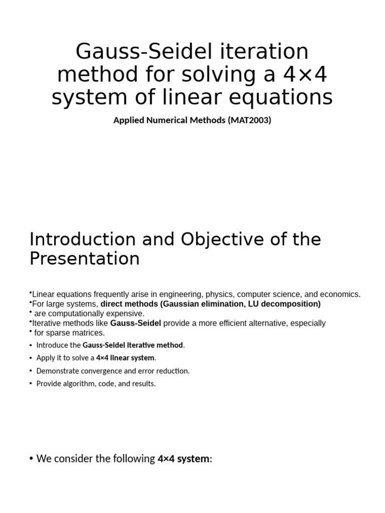 Gauss-Seidel Iteration Method For Solving A 4×4 System | PDF