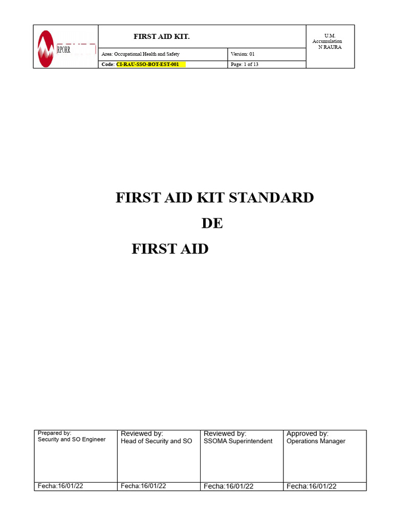 First Aid Kit Standards for Raura Mining | PDF | First Aid ...