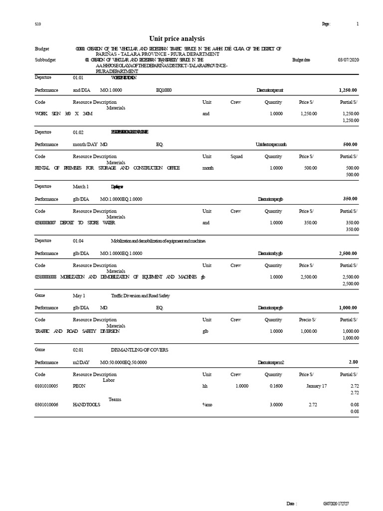Unit Price Analysis for Traffic Service Project | PDF | Building ...