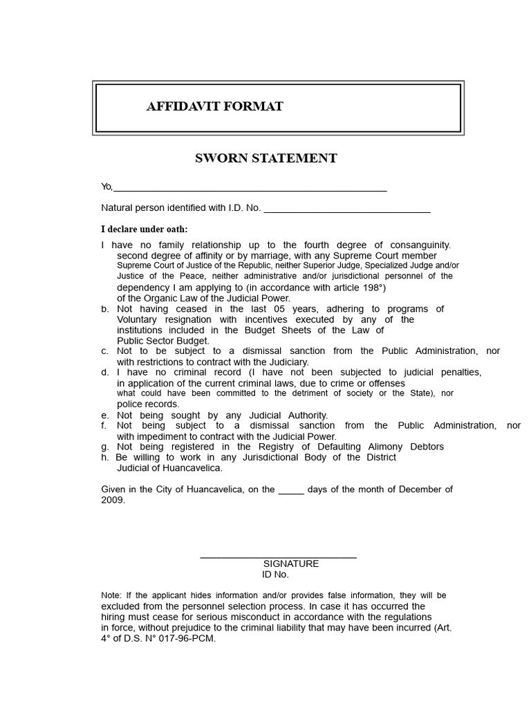 Sworn Statement Judicial Power | PDF