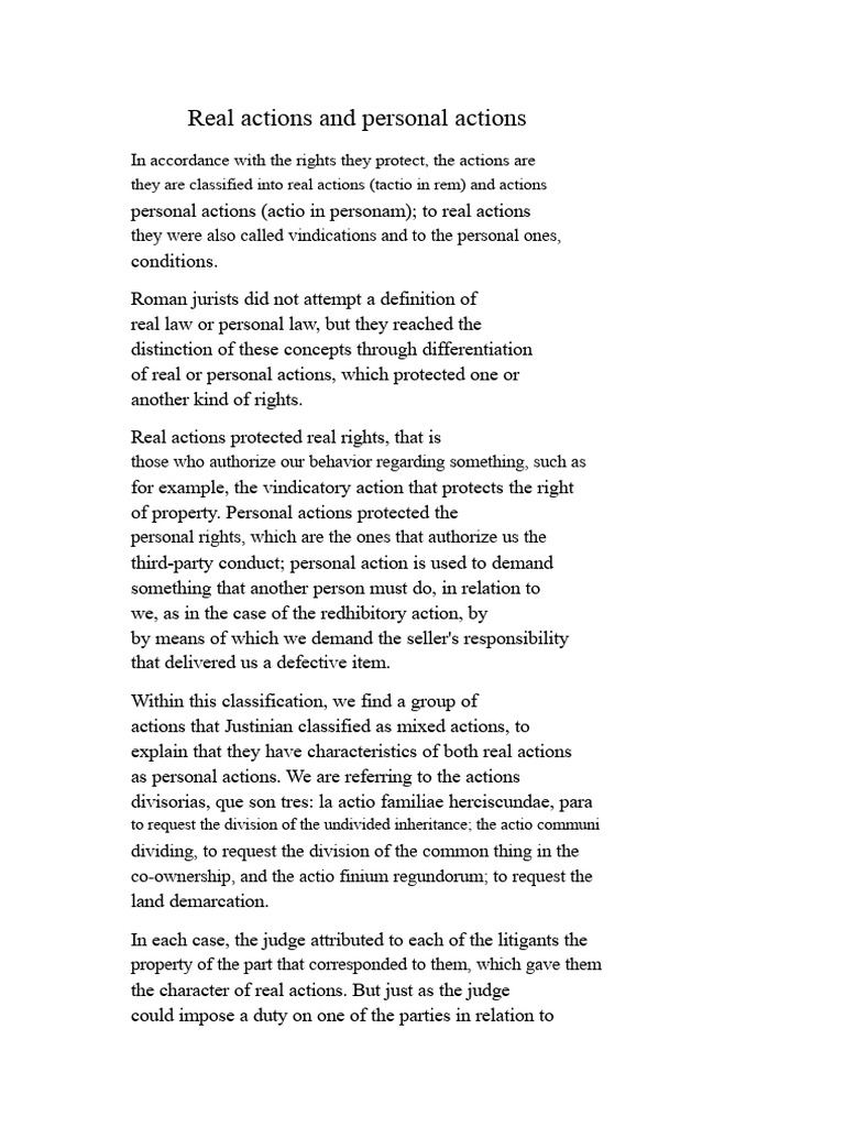 Real vs Personal Actions in Law | PDF | Debtor | In Rem Jurisdiction