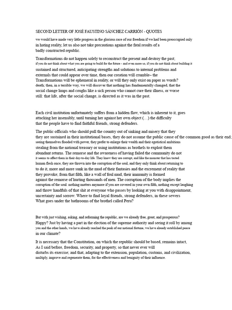 Second Letter of José Faustino Sánchez Carrión | PDF | Justice | Crime ...
