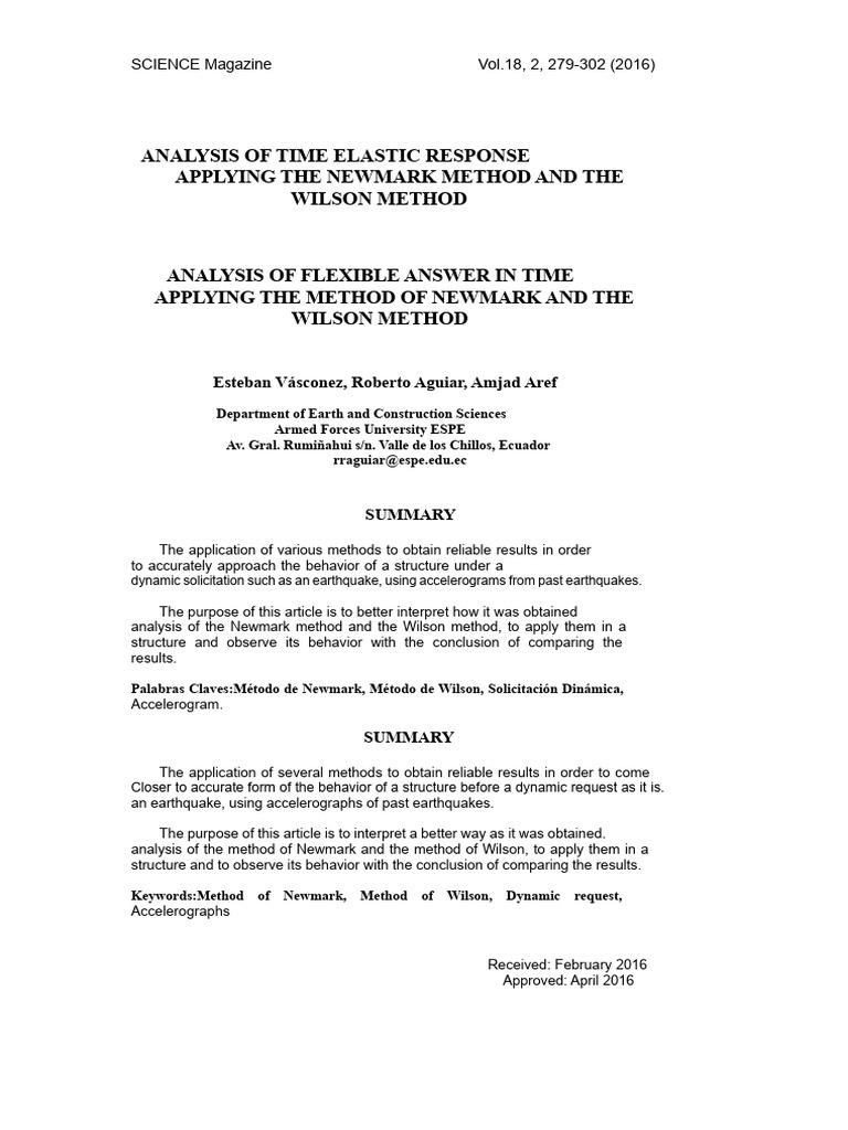 Newmark and Wilson Methods for Seismic Analysis | PDF | Matrix ...