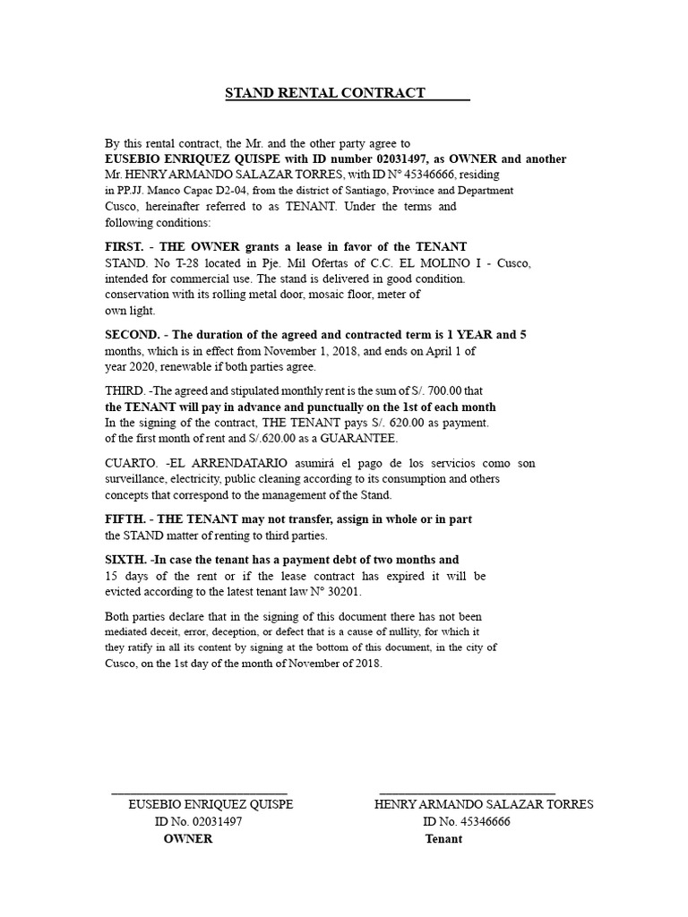 Rental Agreement For Stand | PDF