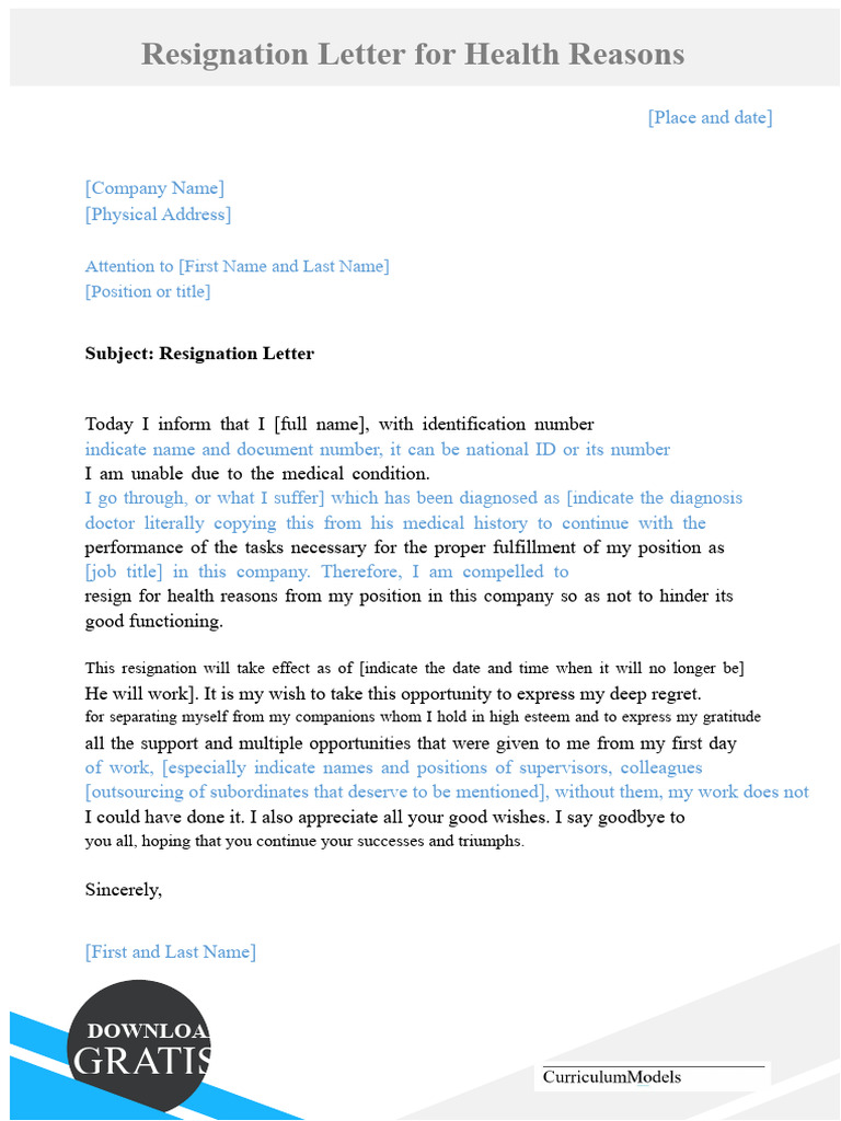 Health-Related Resignation Letter Template | PDF