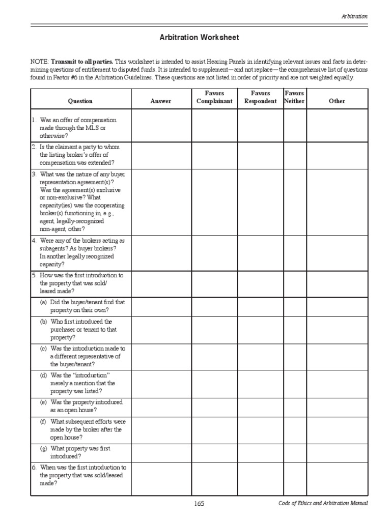 Procuring Cause Arbitration Worksheet PDF Arbitration Sales