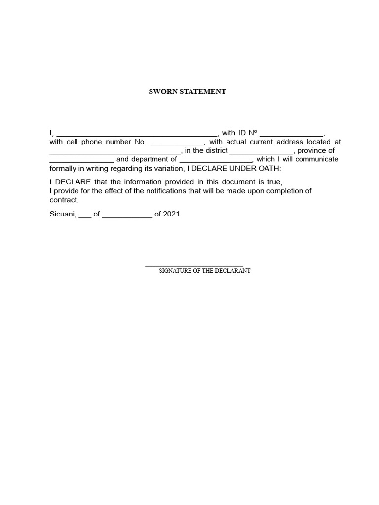Sworn Statement Template for Declarations | PDF