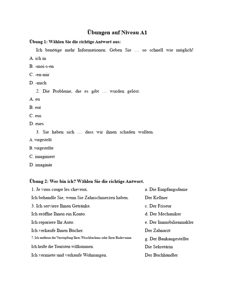 Übungen Auf Niveau A1 | PDF