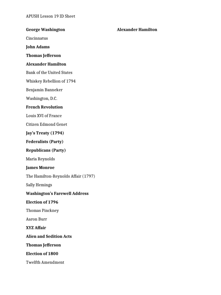 APUSH Lesson 19 ID Sheet | PDF