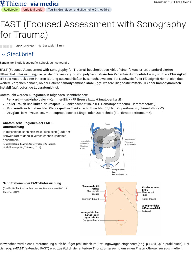 FAST (Focused Assessment With Sonography For Trauma) - Via Medici | PDF