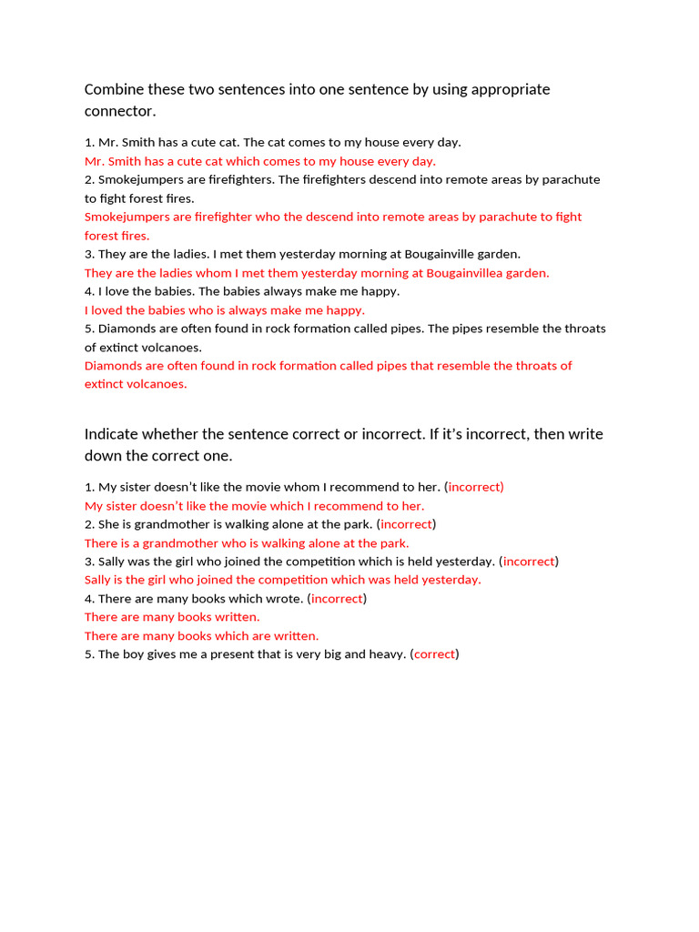 Sentence Combination and Correction Guide | PDF