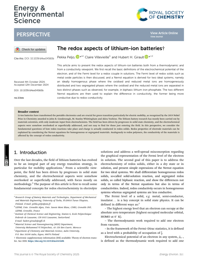 Redox Dynamics in Lithium-Ion Batteries | PDF | Redox | Electrochemistry
