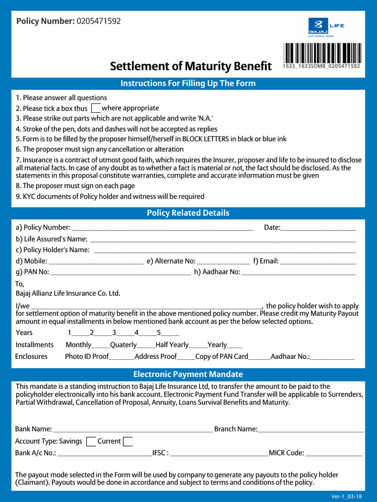 Settlement of Maturity Benefit | PDF | Insurance | Life Insurance