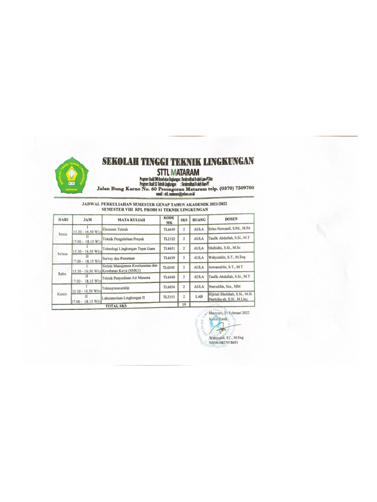 Jadwal Kelas RPL | PDF