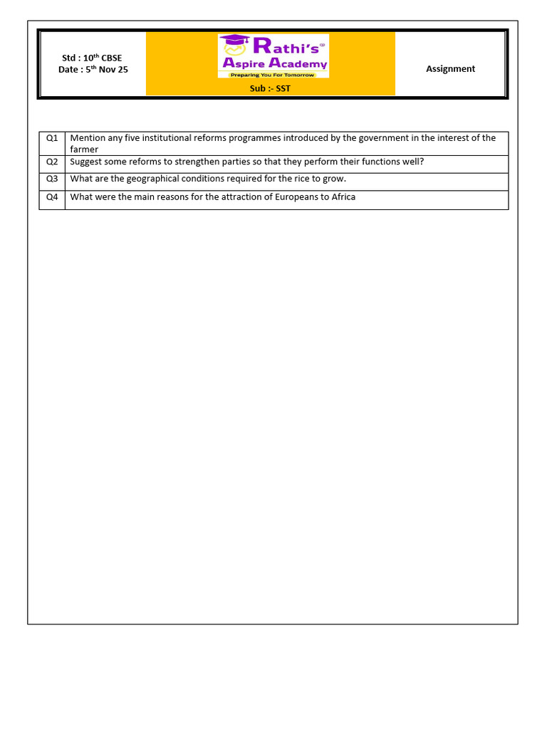 10th CBSE SST Assignment 5th Nov 25 | PDF