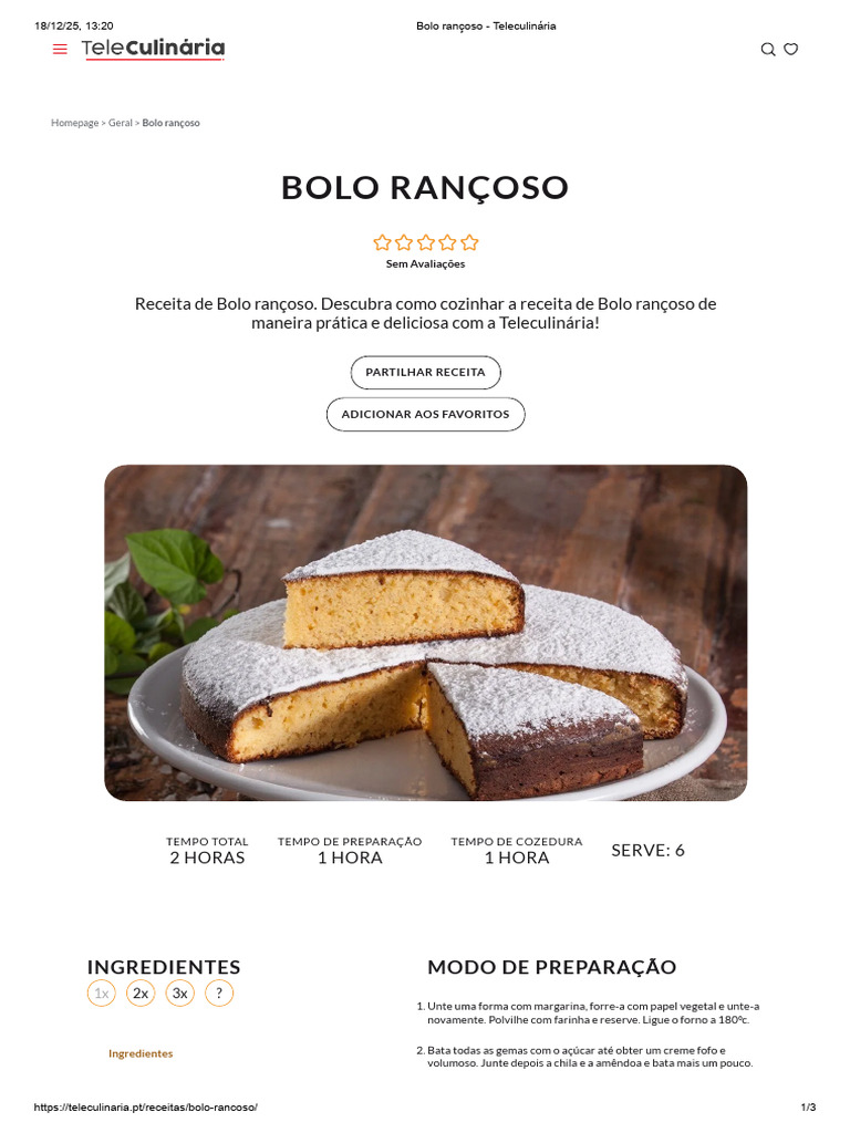 Receita Fácil de Bolo Rançoso | PDF | Bolos | Alimentos