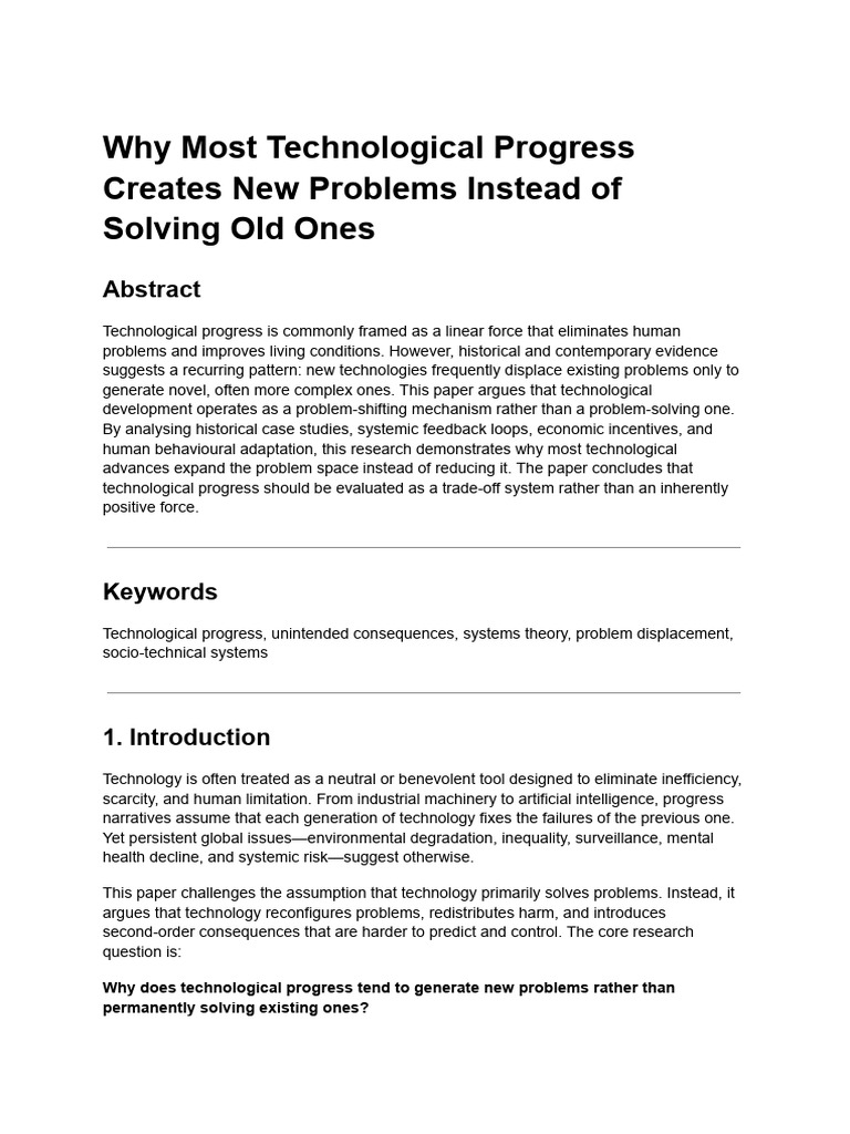 Tech Progress: New Problems, Not Solutions | PDF | Artificial ...