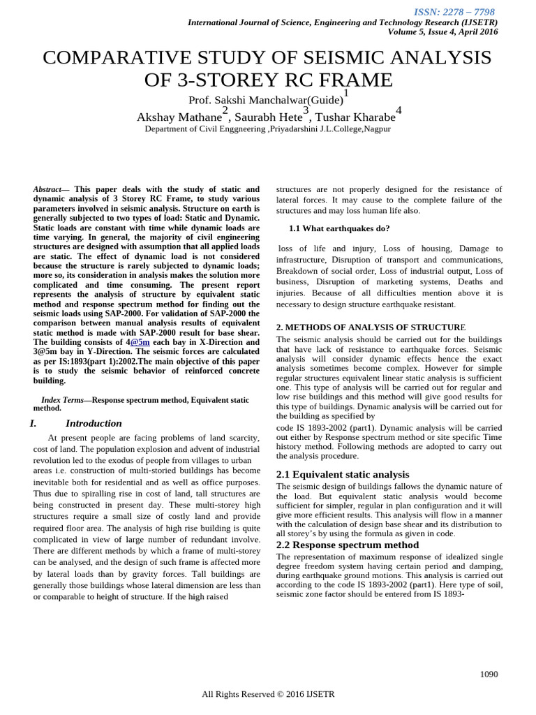 Seismic Analysis of 3-Storey RC Frame | PDF | Geological Hazards ...