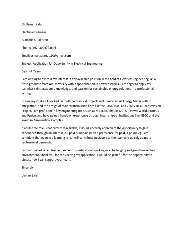 Electrical Engineer Job Application | PDF