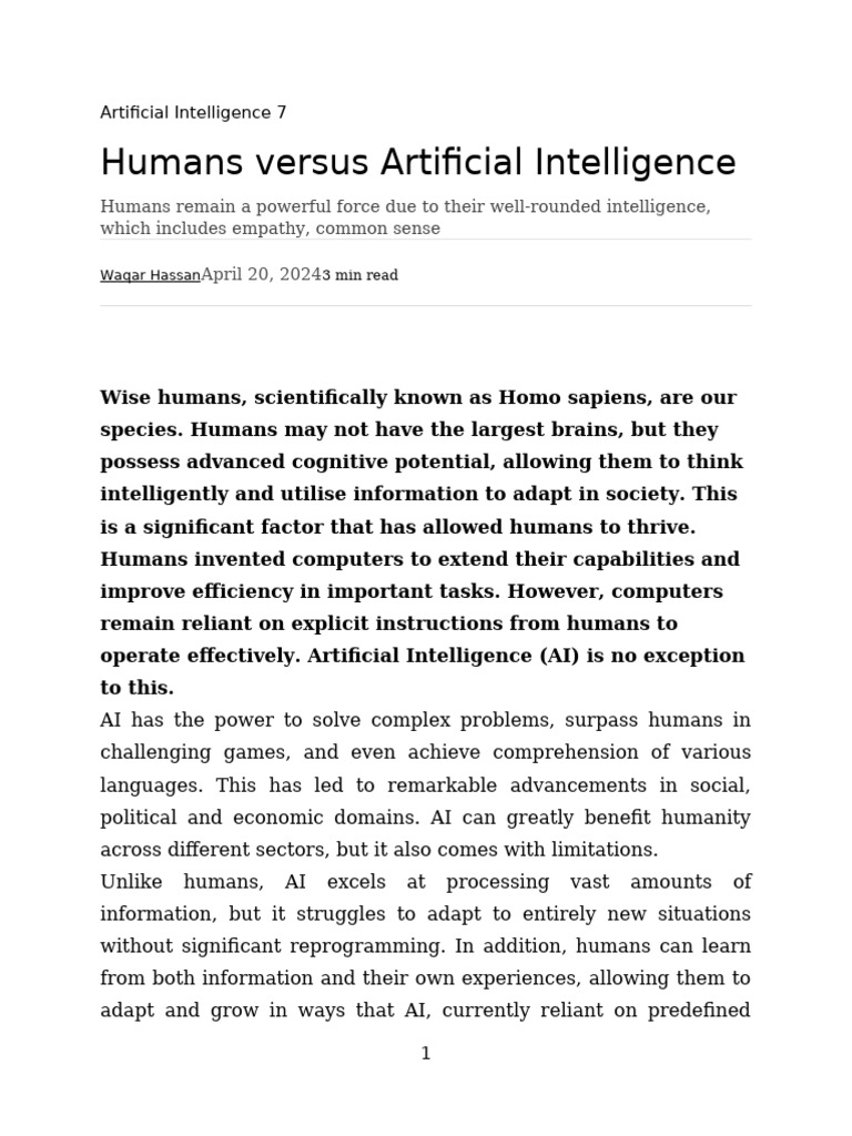 Humans vs. AI: Strengths and Limitations | PDF | Intelligence (AI ...