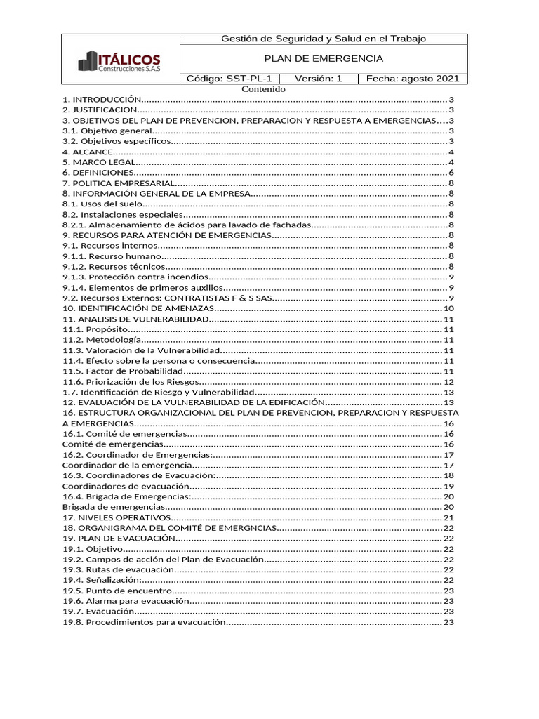 Plan de Emergencia y Prevención 2021 | PDF | Seguridad y salud ...