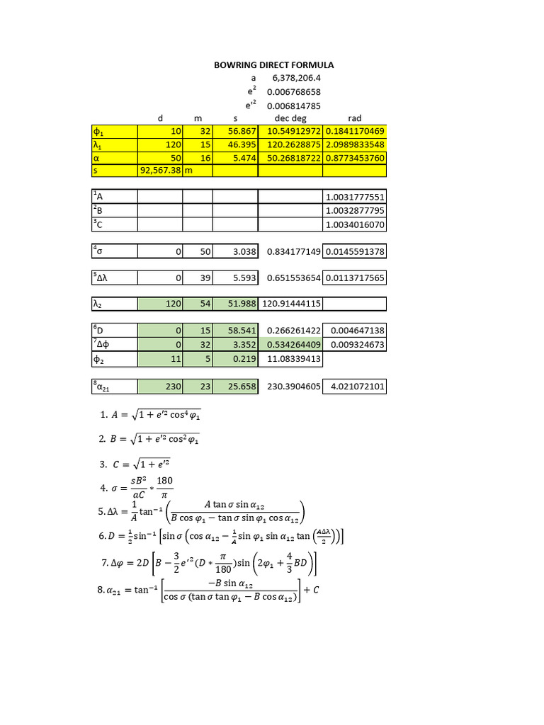 Bowring Direct Formula Calculations | PDF