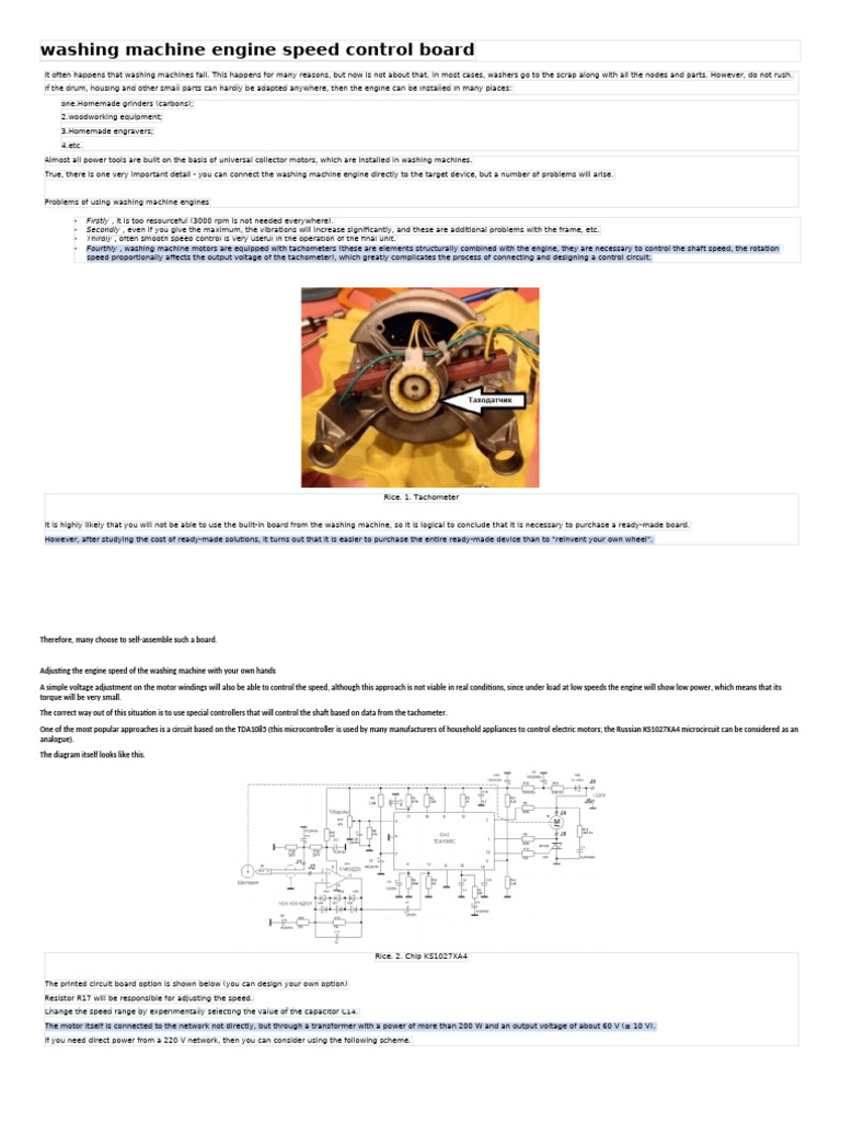 Washing Machine Motor Speed Control Guide | PDF | Washing Machine ...