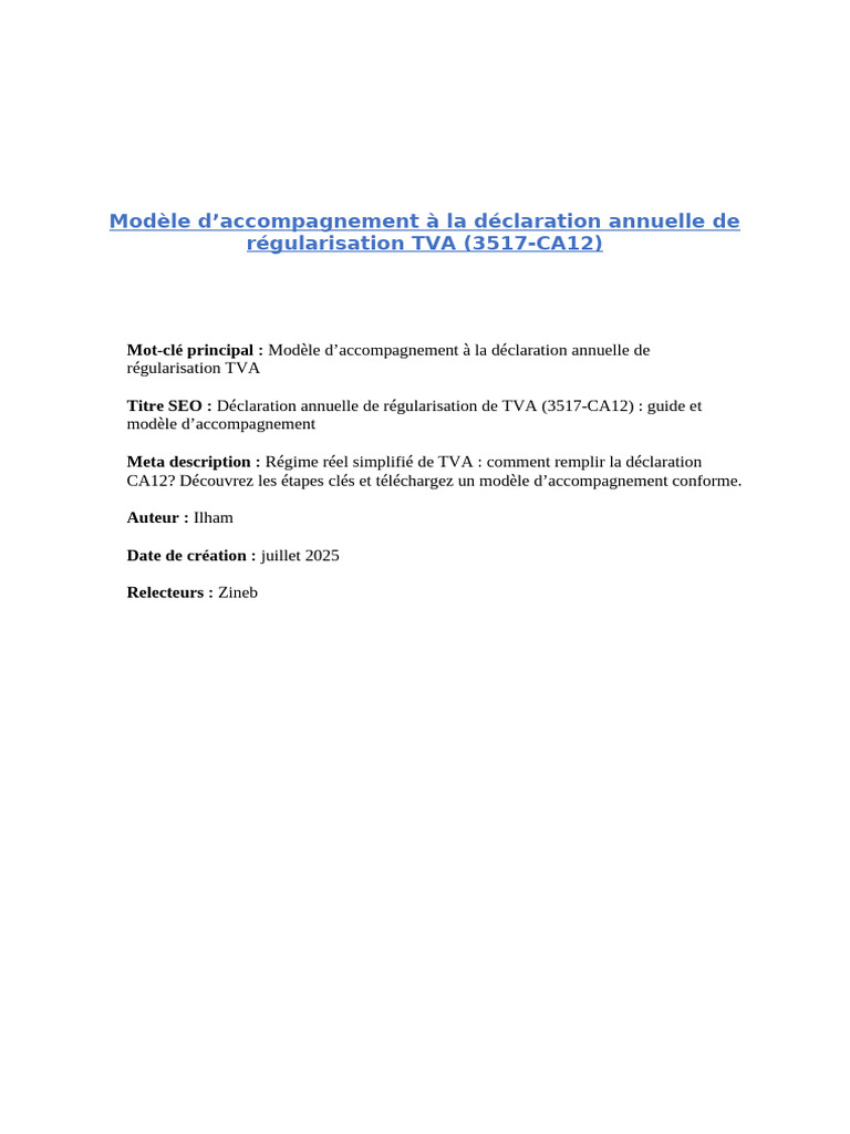 Modèle déclaration TVA 3517-CA12 | PDF