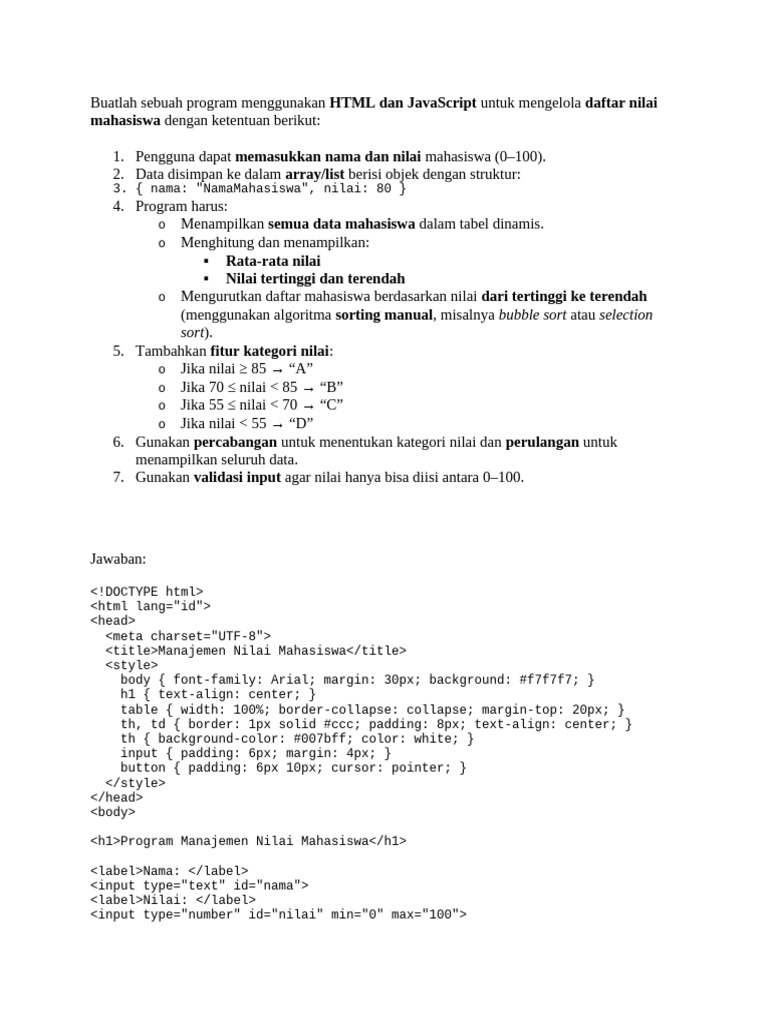 Program Manajemen Nilai Mahasiswa | PDF