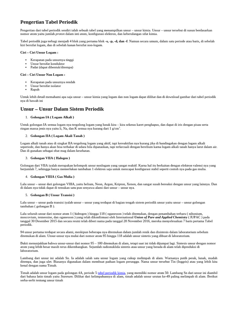 Pengertian dan Sifat Unsur Timah (Sn) | PDF