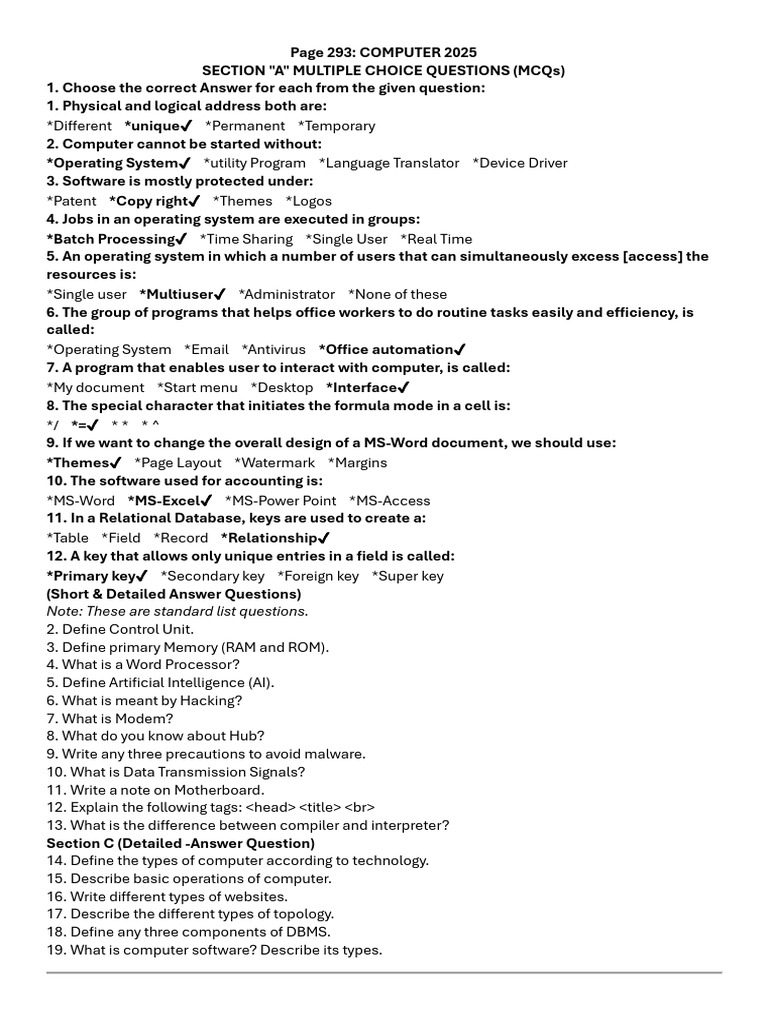 Computer MCQs and Concepts Overview | PDF | Operating System | Databases