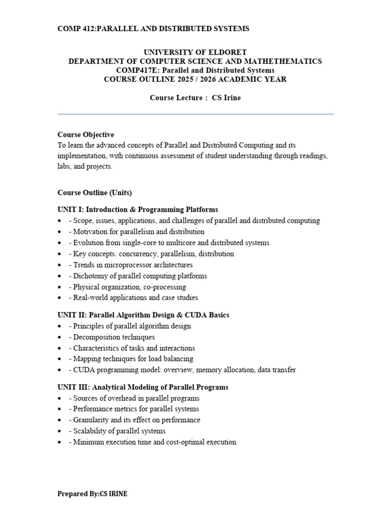 Parallel and Distributed Systems Course Outline | PDF | Parallel ...