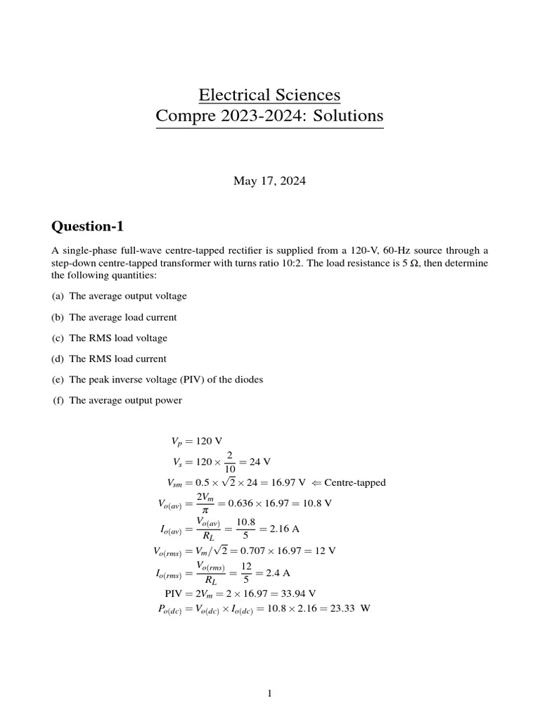 Electrical Engineering Solutions 2023-2024 | PDF | Ac Power | Capacitor