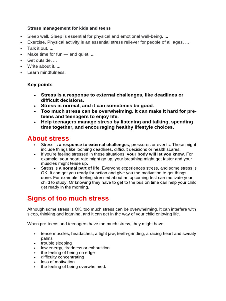 Effective Stress Management for Teens | PDF | Anxiety | Mental Health