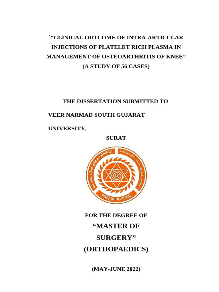 PRP Injections for Knee Osteoarthritis Outcomes | PDF | Osteoarthritis ...