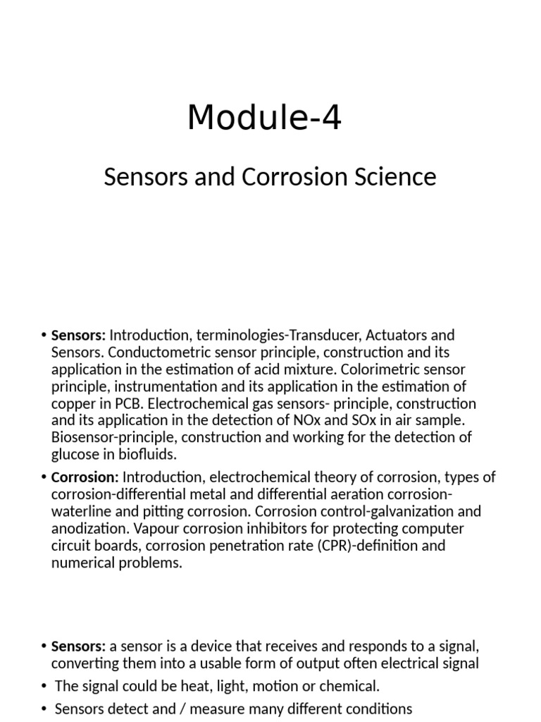 Module-4- sensors and corrosion | PDF | Corrosion | Electrochemistry