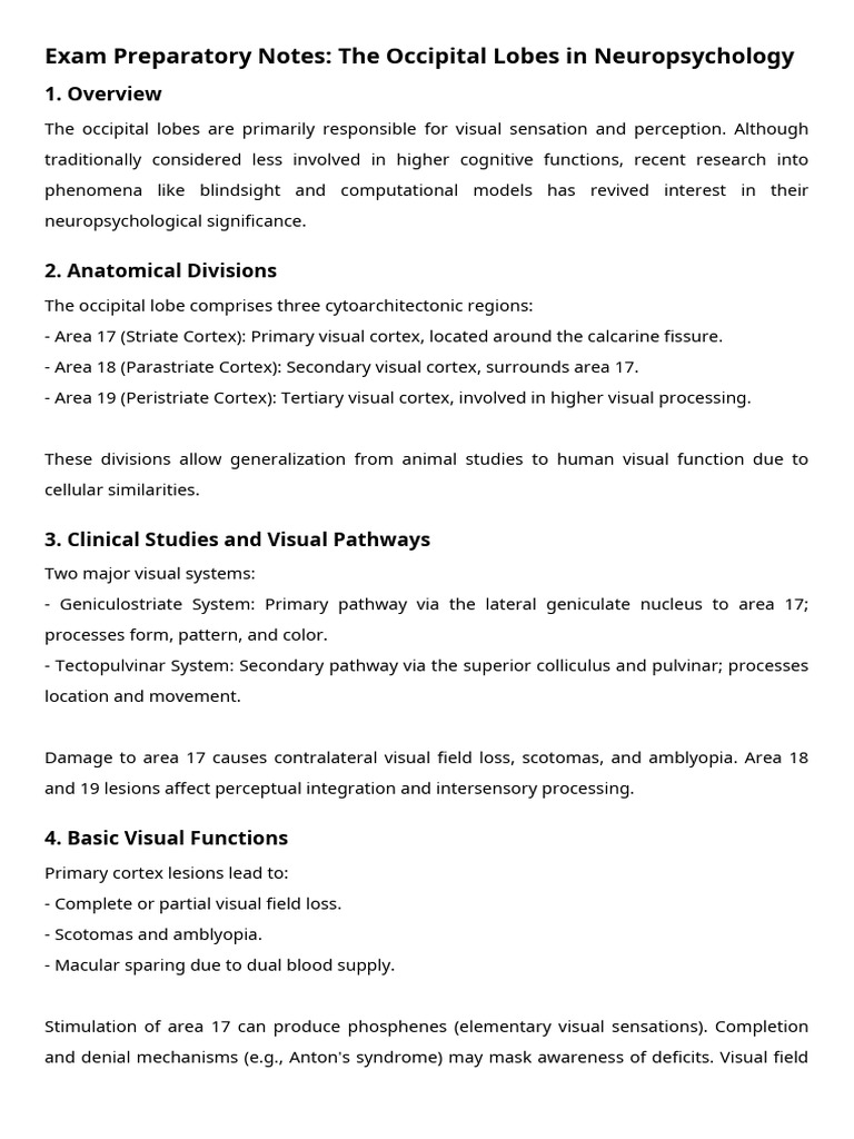 Occipital Lobes in Neuropsychology Overview | PDF | Perception | Visual ...