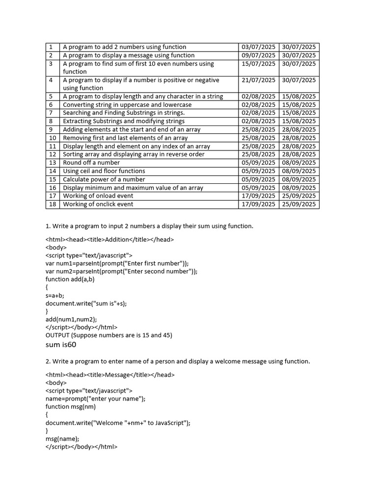 JavaScript Function Programs Guide | PDF | String (Computer Science ...