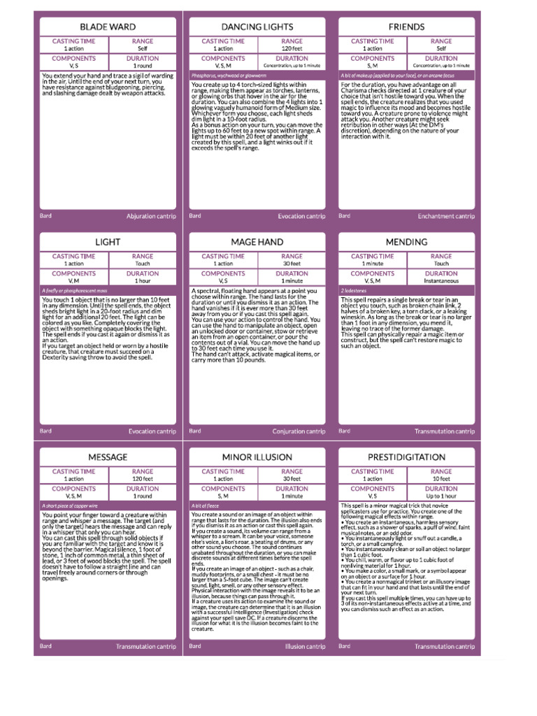 Spell Cards Bard | PDF