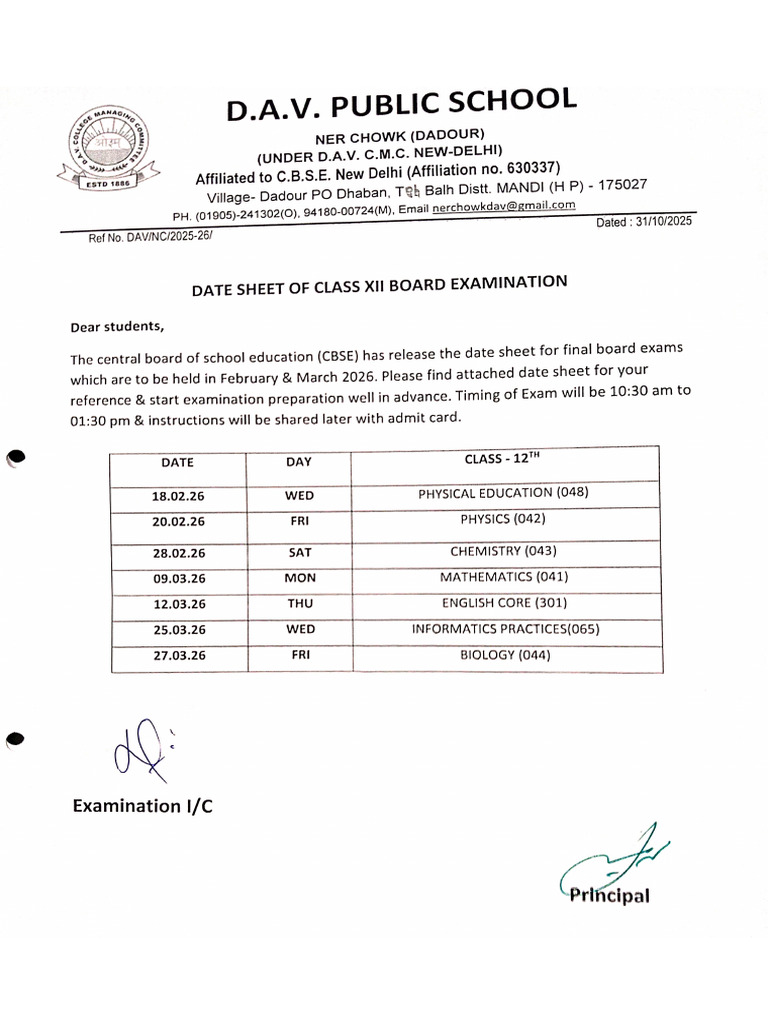 Date Sheet Final | PDF