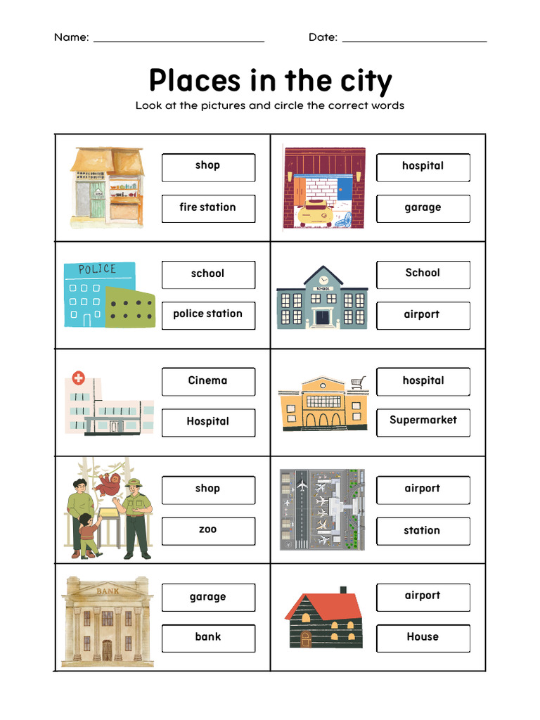 White Colorful Places in The City Vocabulary Worksheet - 20251218 ...