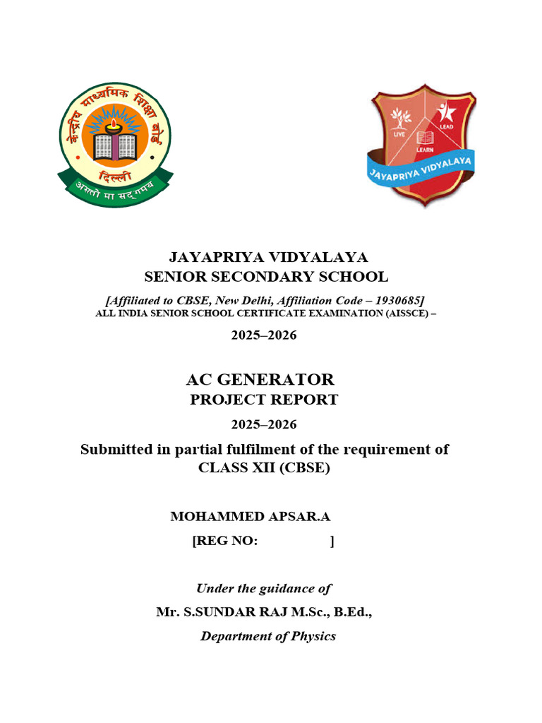 AC Generator Project Report 2025-2026 | PDF