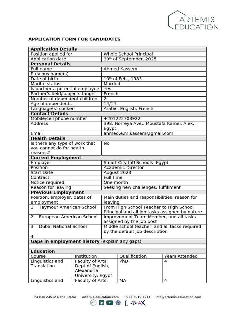 Artemis - Application Form | PDF