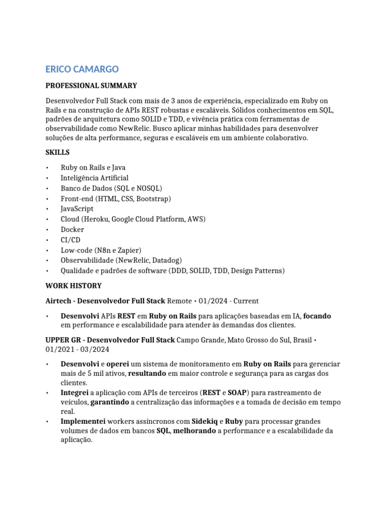 Desenvolvedor Full Stack Ruby on Rails | PDF