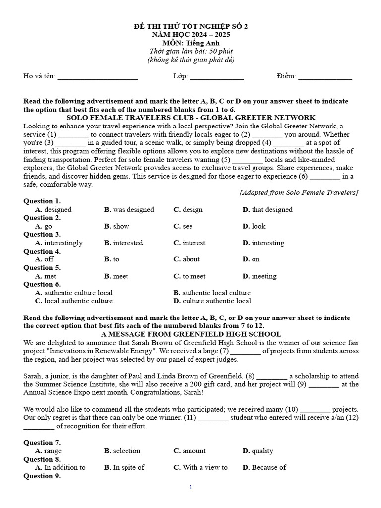 English Test Paper for 2024-2025 | PDF | Poaching | Crime & Violence
