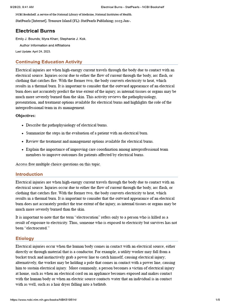 Electrical Burns - StatPearls - NCBI Bookshelf | PDF | Burn ...