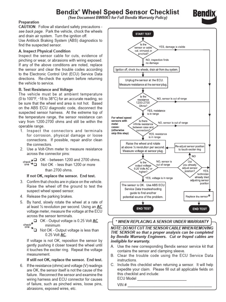 Bendix Wheel Speed Sensor Inspection Guide | PDF | Anti Lock Braking ...