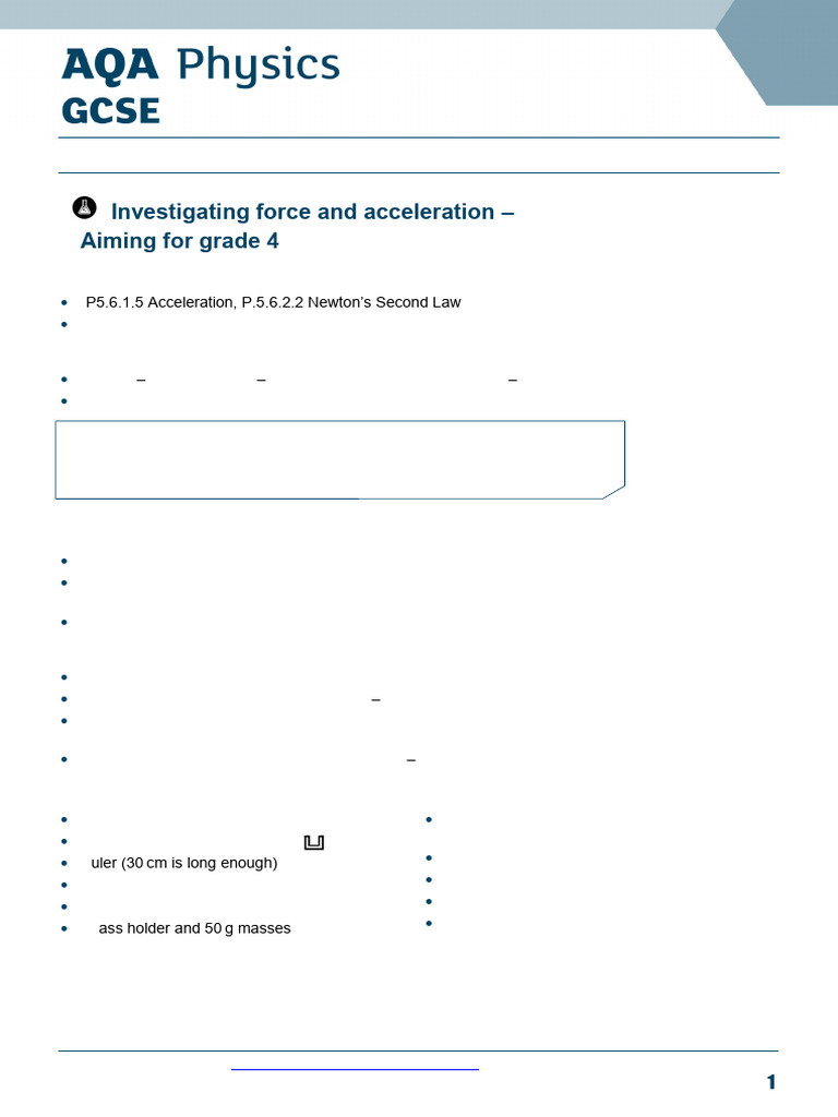 Force and Acceleration Practical Guide | PDF | Force | Mass