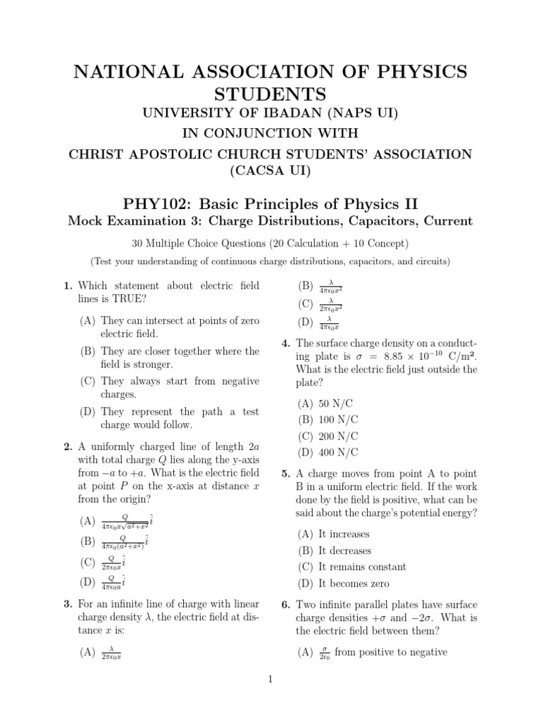 Phy 102 Mock3 Questions | PDF | Capacitor | Capacitance