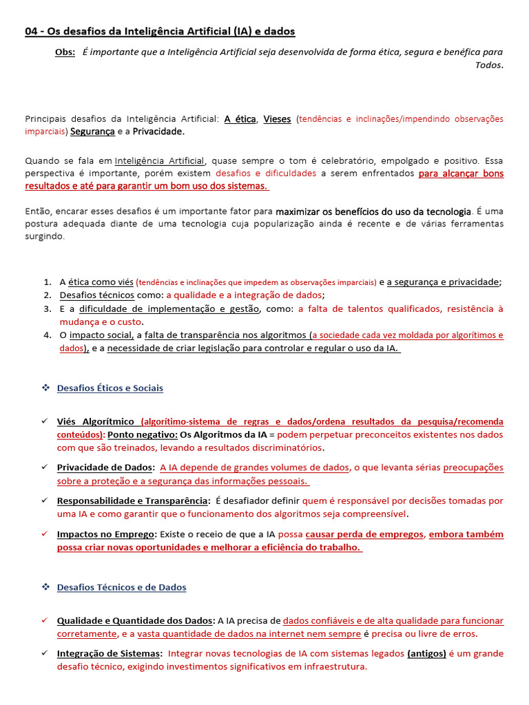 Desafios Éticos e Técnicos da IA | PDF | Inteligência artificial ...